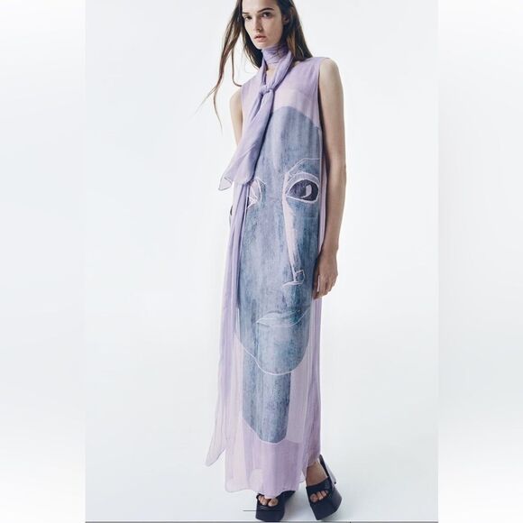 Zara flowy printed dress without scarf - Picture 3 of 11